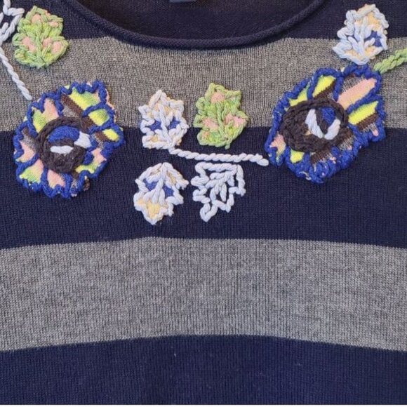 Brooks Brothers Women Silk Cashmere Striped Floral Embroidered Pullover Sweater - Picture 2 of 9